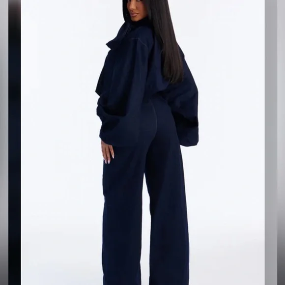 Elegant Navy Wide-Leg Jean pant set - Picture 2 of 2